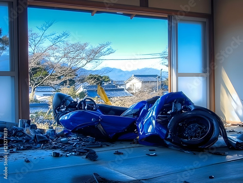 Wrecked Blue Trike Illustration photo