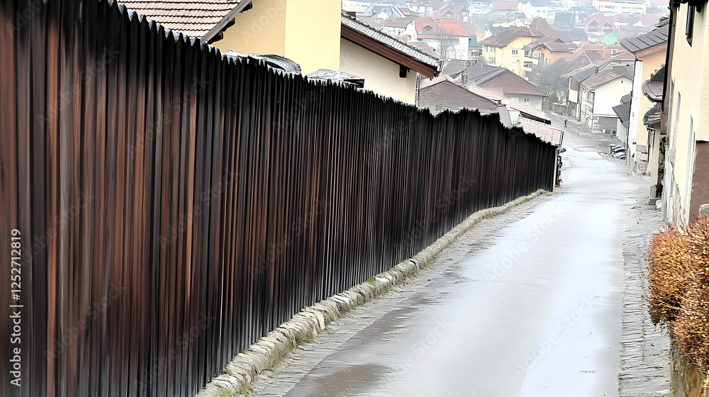 Dark Wood Fence beside Cobblestone Alleyway Illustration Dark Wood Fence beside Cobblestone Alleyway Illustration