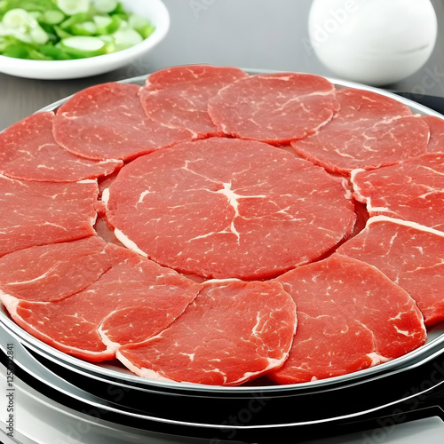Raw Beef Slices on Grill, F...