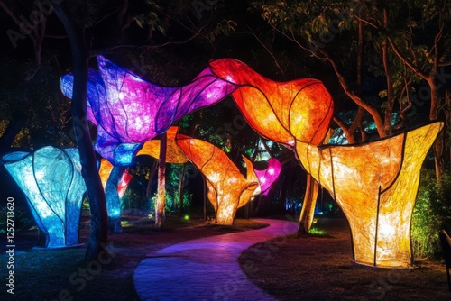 Colorful light tunnel in an underground passage with vibrant illumination eff...
