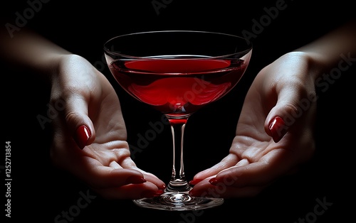 Woman's Hands Holding Red Wine Glass photo