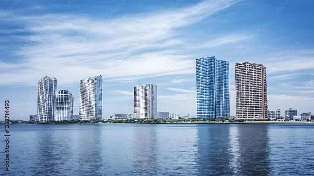 Naklejka premium Cityscape Waterfront Illustration