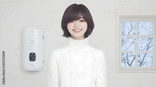 Smiling Woman in White Swea...