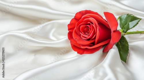 A single red rose resting on a white silk cloth with soft lighting. --chaos 20 --ar 16:9 --quality 2 --v 6.1 Job ID: 98bd9874-c413-467a-8cc6-c867aad94b90