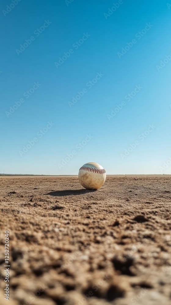 Baseball on sandy field under clear blue sky, sports inspiration concept Baseball on sandy field under clear blue sky, sports inspiration concept