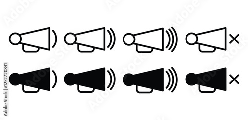 announce horn megaphone speaker sound icon vector design black white color simple outline and black filled illustration sets isolated