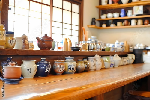 Asian Pottery and Teapot on...