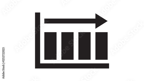 Simple bar chart graphic demonstrating market improvement and forward momentum via a horizontal arrow, isolated on a white background for.