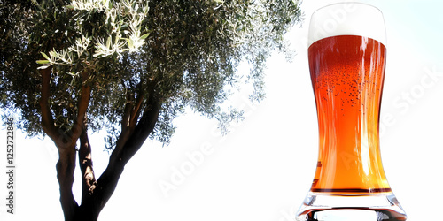 Amber Beer Glass and Olive ...