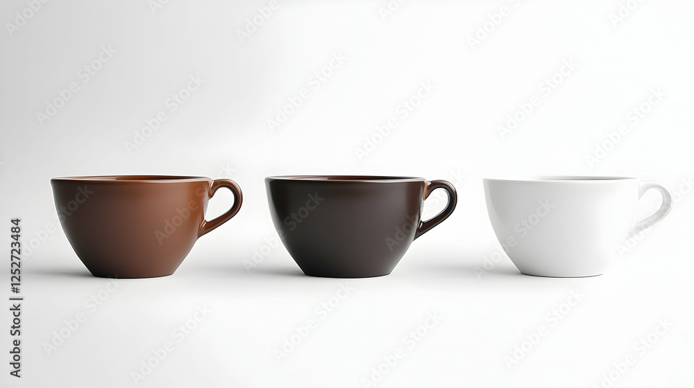 Three coffee cups on white background, studio shot, product display Three coffee cups on white background, studio shot, product display