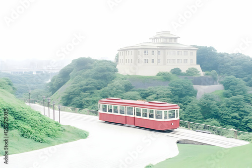 Red Tram on Hilltop Illustr...