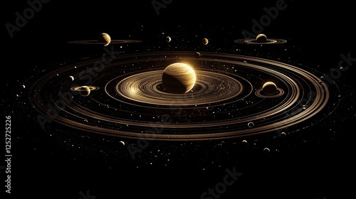 Stunning cosmic arrangement of planets and rings in a deep space setting during imaginative exploration photo