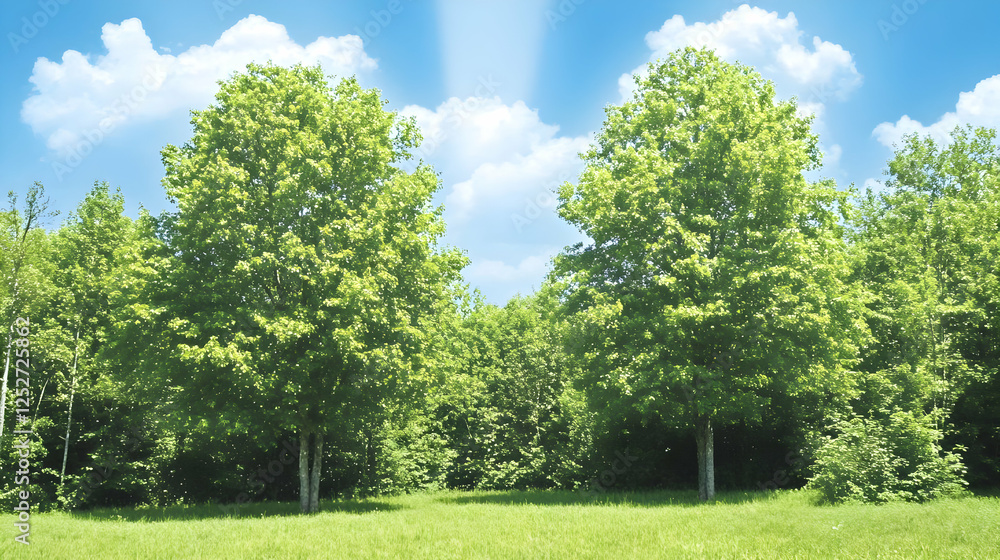 Summer Day Green Trees Nature Illustration Summer Day Green Trees Nature Illustration