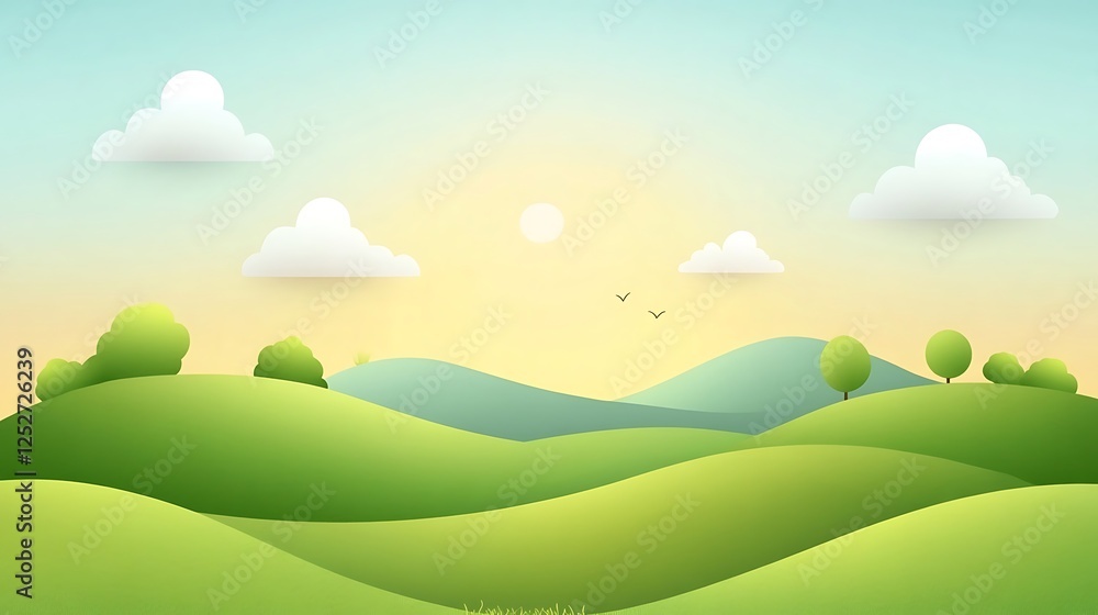 Fototapeta premium Serene Green Hills Under a Sunny Sky