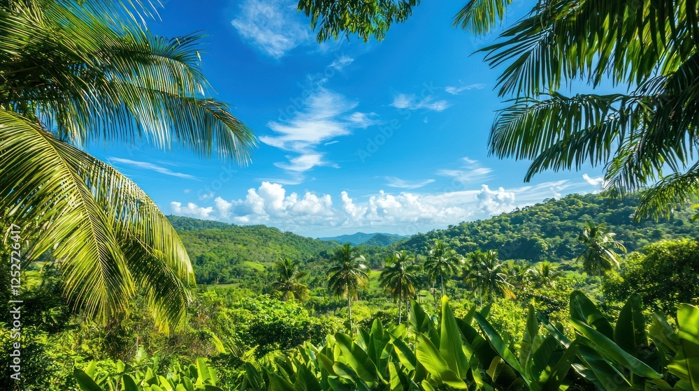 A summer countryside setting with lush vegetation and a vivid, cloudless sky. A summer countryside setting with lush vegetation and a vivid, cloudless sky.