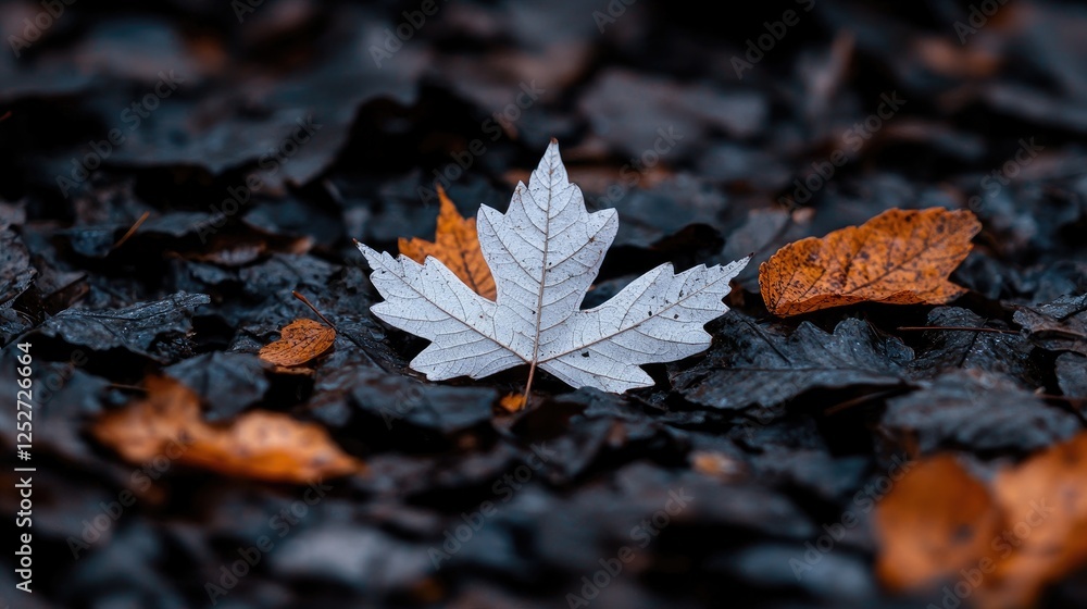 Single white maple leaf on autumn forest floor Single white maple leaf on autumn forest floor