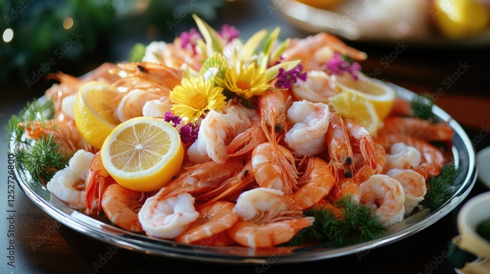 A delicious shrimp appetizer served with fresh lemon slices. A delicious shrimp appetizer served with fresh lemon slices.