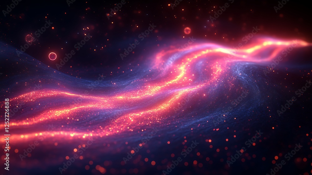Fototapeta premium Abstract Cosmic Nebula Glowing Waves Of Light And Particles
