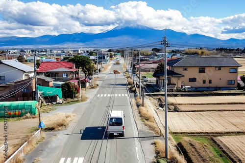 Village Road with Mountain ...