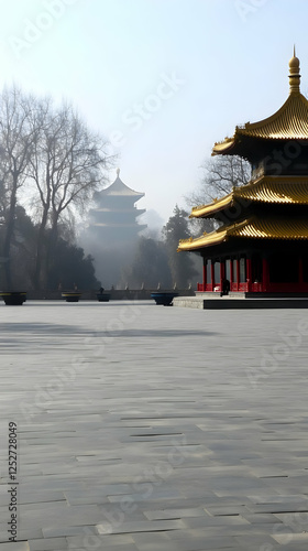 Misty Asian Temple Illustra...