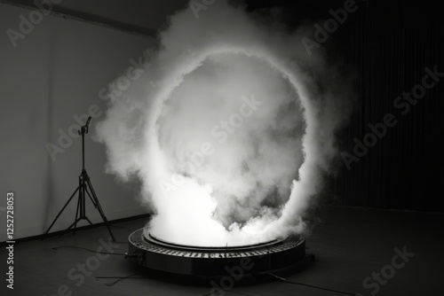 Circular smoke formation in an art installation during a creative showcase event