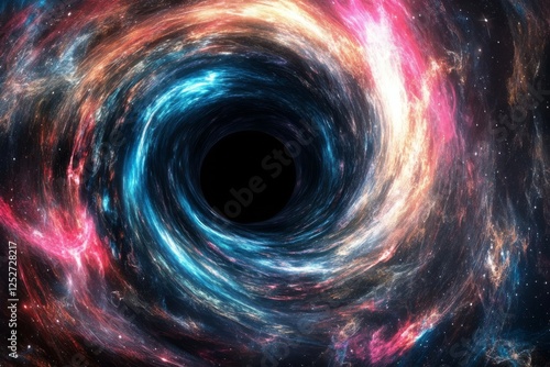 Stunning view of a black hole swirling with bright flames and cosmic energy i...
