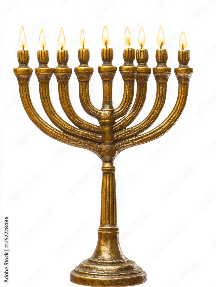 A golden menorah, traditional Jewish Hanukkah candelabra symbolizing the holiday of lights. A golden menorah, traditional Jewish Hanukkah candelabra symbolizing the holiday of lights.