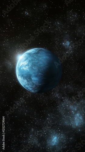 Neptune surrounded by stars in the vast expanse of space captured from astron...