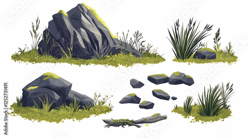 Game Asset Rocks and Grass ...