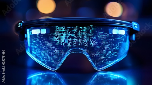 Innovative and futuristic virtual reality glasses with a sleek tech inspired design and captivating 3D holographic projections showcasing the future of immersive digital experiences