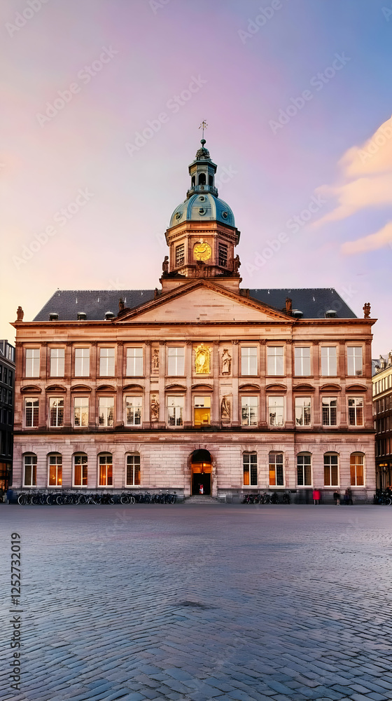 Naklejka premium Sunset Palace Building, Architectural Illustration