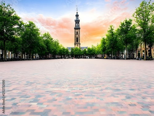 Sunset Town Square Illustra...