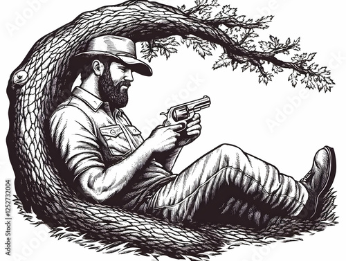 Bearded Man with Revolver I...