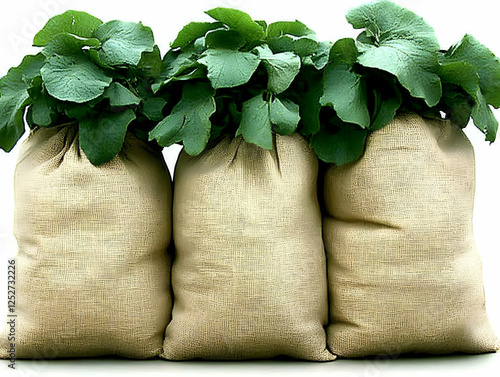 Three Burlap Sacks with Gre...