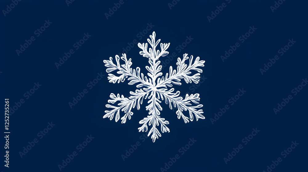 A detailed snowflake design in white contrasts against a deep blue background, showcasing intricate patterns typical of winter's beauty A detailed snowflake design in white contrasts against a deep blue background, showcasing intricate patterns typical of winter's beauty