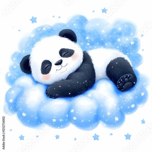 Cute Panda Sleeping on Blue...