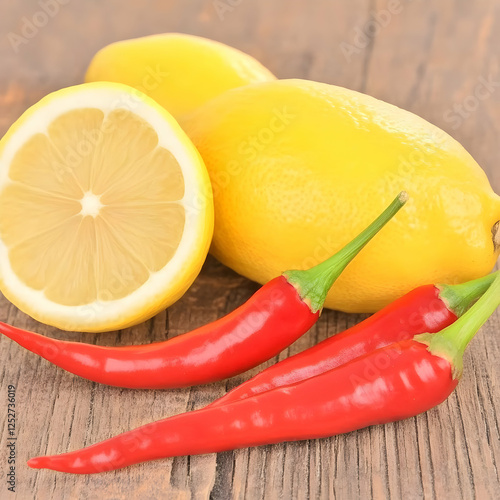 Vibrant Lemons and Chili Pe...
