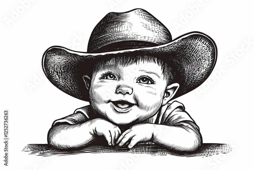 Baby in Cowboy Hat Illustra...