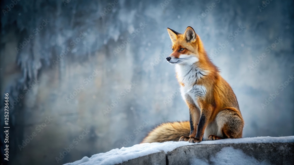 A Majestic Red Fox, Sitting Serene on a Snowy Winter Outcropping, Gazing Pensively into the Distance A Majestic Red Fox, Sitting Serene on a Snowy Winter Outcropping, Gazing Pensively into the Distance