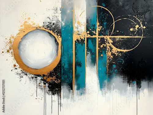 Abstract Gold Teal Canvas P...