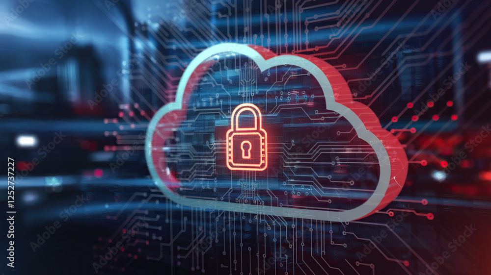 Secure Digital Cloud with Circuitry Over Futuristic City Secure Digital Cloud with Circuitry Over Futuristic City