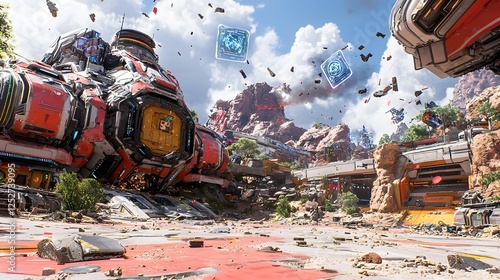 Futuristic city in a state of chaos with malfunctioning technology and broken holograms creating a surreal dystopian atmosphere  The digital landscape is disrupted