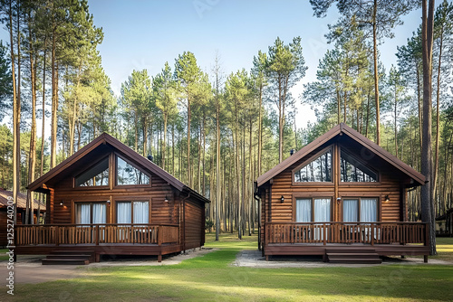 Wooden Cabins in Pine Fores...