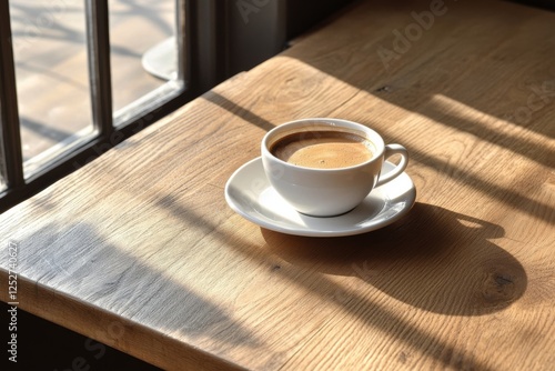 Enjoying a cozy cup of coffee with cookies on a wooden tray in warm natural l...