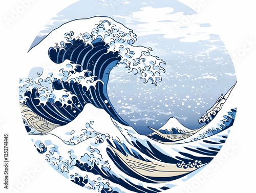 Ocean Wave Illustration, Bl...