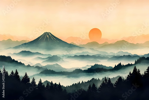 Misty Mountain Sunrise Illu...