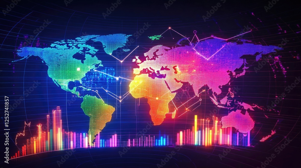 Global Network: A Vibrant Visualization of Worldwide Interconnectivity Global Network: A Vibrant Visualization of Worldwide Interconnectivity