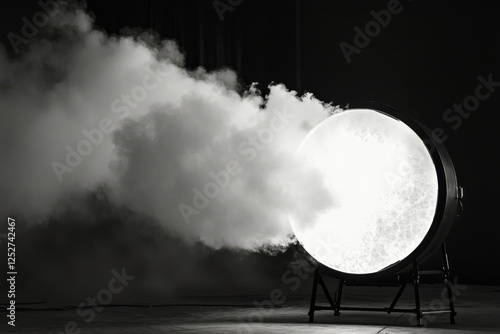 Circular smoke formation in an art installation during a creative showcase event