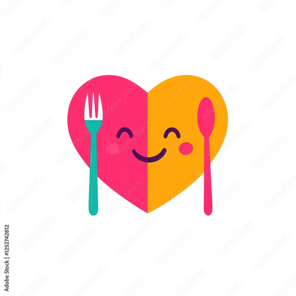 Heart-shaped food graphic with happy faces Heart-shaped food graphic with happy faces