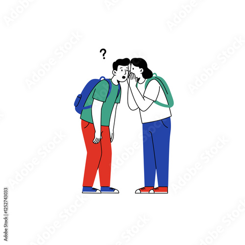 Students Whispering Secret Backpacks Illustration